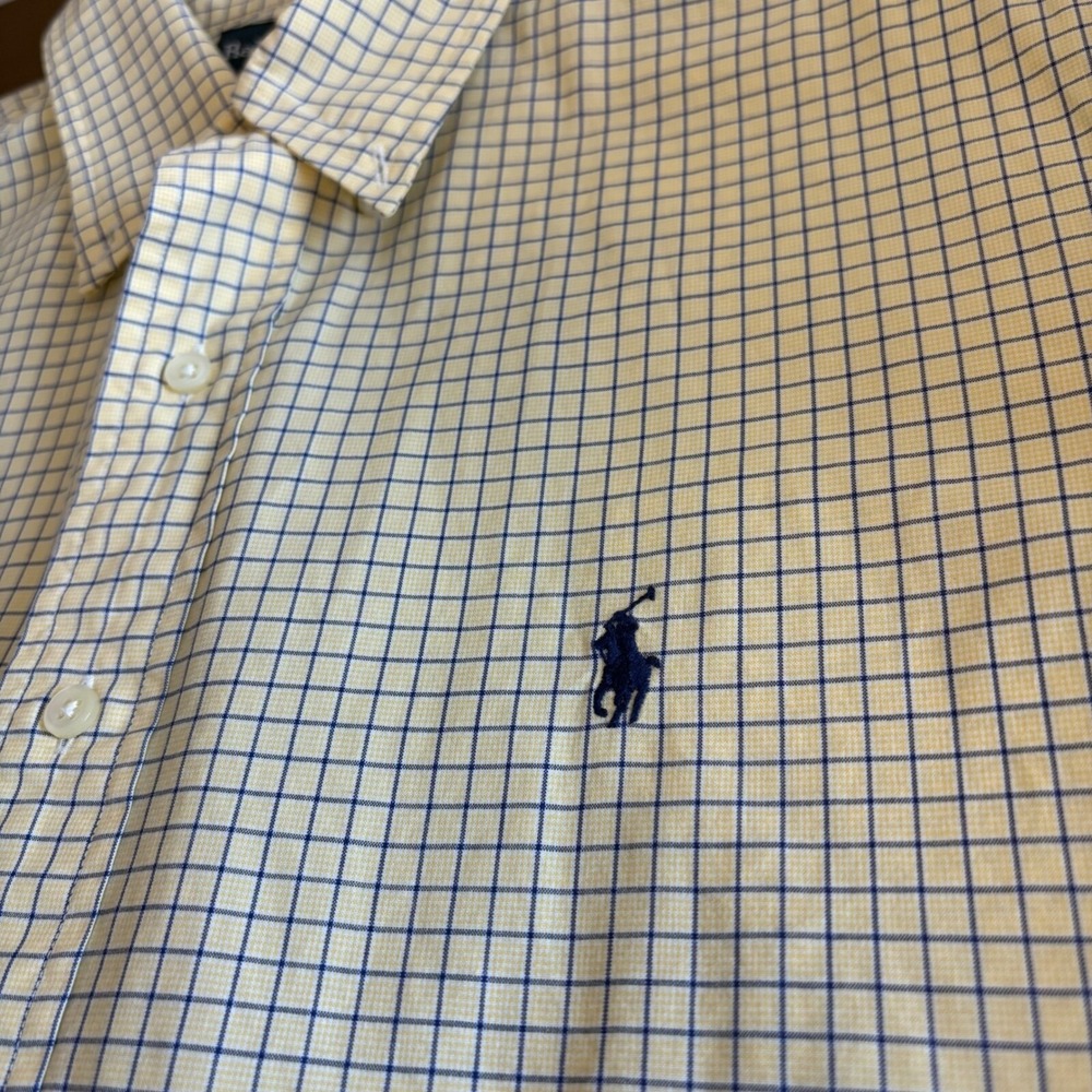 Ralph Lauren Dress Shirt Mens 16 1/2 33 Yellow Blue Check Custom Fit Long Sleeve